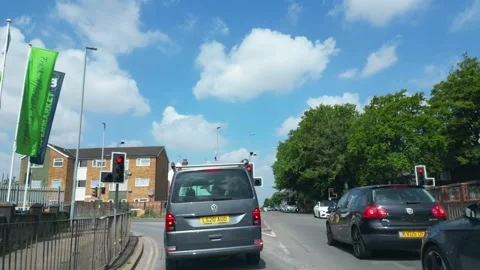 Low Angle Car Mounted Camera Luton City Street View Footage Stock Footage 314419689