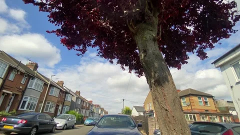 Low Angle Car Mounted Camera Luton City Street View Footage Stock Footage 314419764