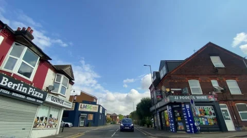 Low Angle Car Mounted Camera Luton City Street View Footage Video stock 314419892