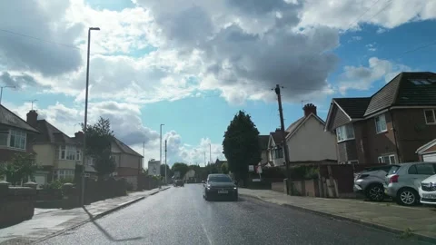Low Angle Car Mounted Camera Luton City Street View Footage Stock Footage 314420288