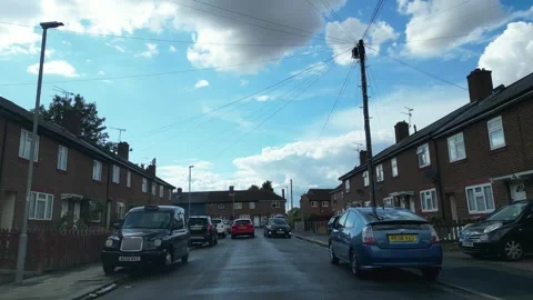 Low Angle Car Mounted Camera Luton City Street View Footage Video stock 314420495