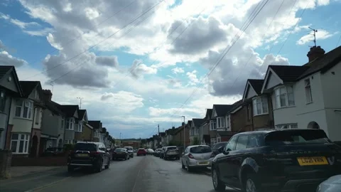 Low Angle Car Mounted Camera Luton City Street View Footage Stock Footage 314421239