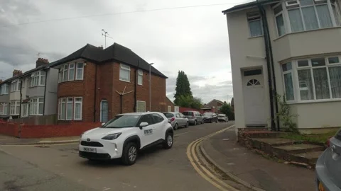 Low Angle Car Mounted Camera Luton City Street View Footage Stock Footage 314421487
