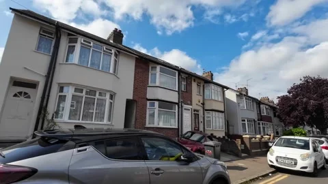 Low Angle Car Mounted Camera Luton City Street View Footage Stock Footage 314421986