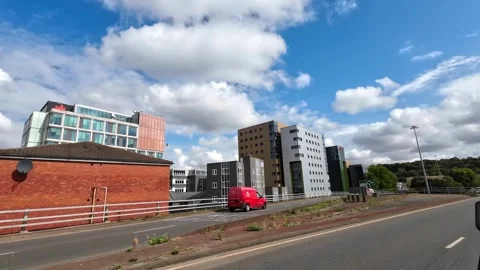 Low Angle Car Mounted Camera Luton City Street View Footage Stock Footage 314422583