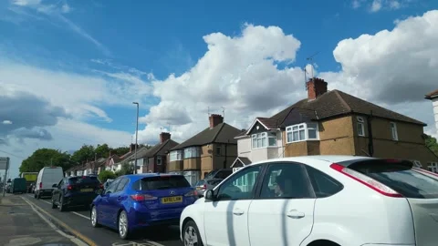 Low Angle Car Mounted Camera Luton City Street View Footage Stock Footage 314422979