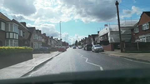Low Angle Car Mounted Camera Luton City Street View Footage Stock Footage 314423607