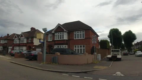 Low Angle Car Mounted Camera Luton City Street View Footage Stock Footage 314423721