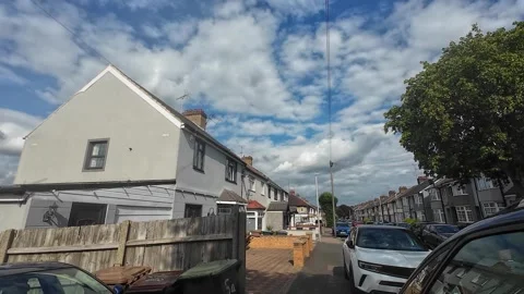 Low Angle Car Mounted Camera Luton City Street View Footage Stock Footage 314519780