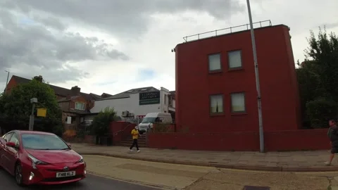 Low Angle Car Mounted Camera Luton City Street View Footage Stock Footage 314563956