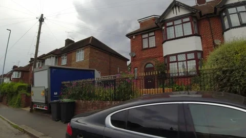 Low Angle Car Mounted Camera Luton City Street View Footage Stock Footage 314564496