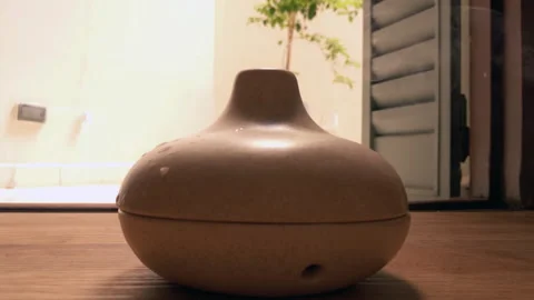 Low Angle of Ceramic Mosquito Repellent Holder Emitting Smoke Indoors Stock Footage 336289602