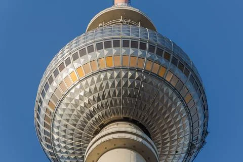 Low-Angle Close-Up of Berlin TV Tower Sphere 写真素材