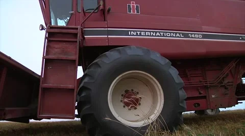 Low angle close up combine wheat harvest Stock-Footage 42350243
