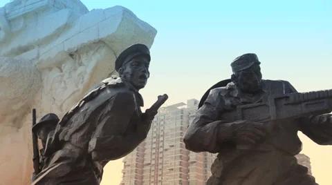 Low angle close up of a Revolutionary Monument in Shanghai, China Stock Footage 38696360