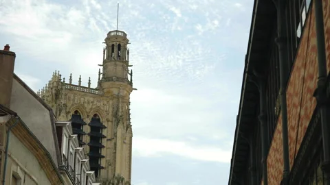 Low angle close-up of Saint-Étienne Cathedral bell tower, Sens, France 動画素材 339201377