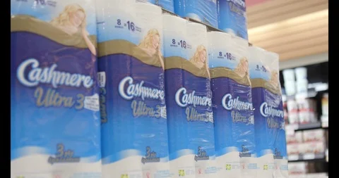 Low Angle Close-Up shot of Cashmere Toilet Paper during Covid-19 Stockbeeldmateriaal 127206699