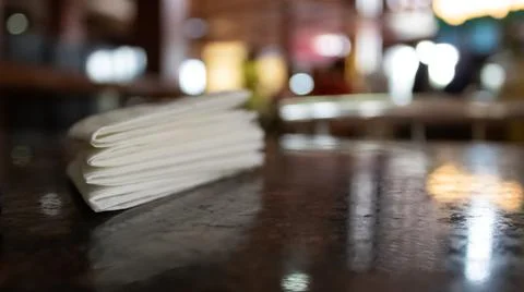 Low angle close up shot of white tissue papers placed on table. Foto stock