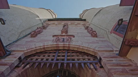 Low Angle Close-Up of Spalentor Gate and Portcullis in Basel, Switzerland Stock Footage 315701354