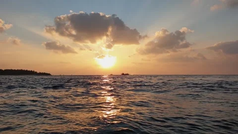 Low angle of colorful sunset over sea in maldives Stock Footage 278858370