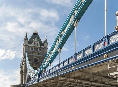Low angle cropped shot of Tower Bridge, in London. The iconic br Stock Photos