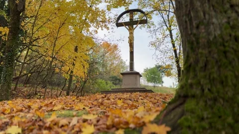 Low Angle Crucifix Monument Stock Footage 320831543