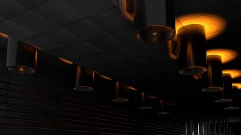 Low Angle Dark Ceiling with Hanging Cylinder Lamps Stock Illustration