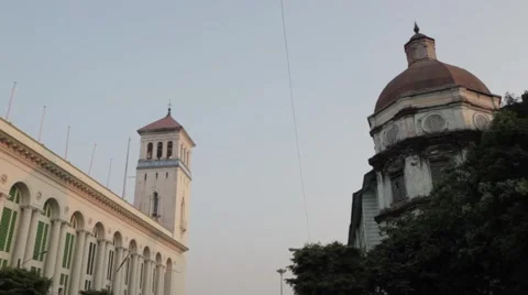 Low Angle of Decrepit Colonial Buildings in Yangon, Burma Stock Footage 56632595