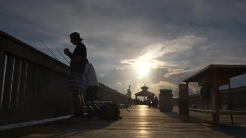 Low Angle Deerfield Beach Pier Fishing After Sunrise Video stock 208955809