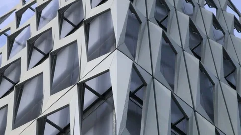 Low angle detail shot. Modern architecture office building. Corporate investors Stock Footage