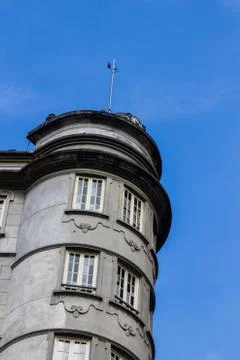Low angle detail view of an old rounded office building Fotos de archivo