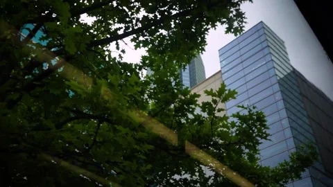 Low Angle Devon Tower in Oklahoma City from inside rail car, slow motion Stock-Footage 157499385
