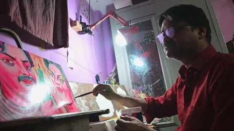 Low Angle Dhaka Artisan Painting Rickshaw Tin Ornaments Movie Template Culture Stock Footage 339918673