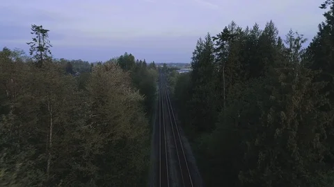 A Low Angle Dolly Shot Along Duel Train Tracks Stock Footage 89848861