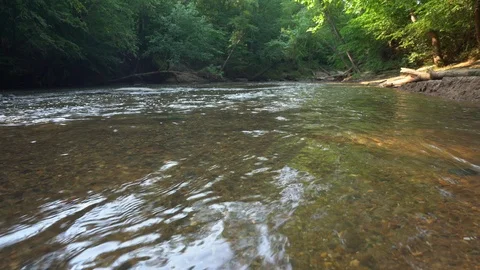 Low angle, downstream river shot. Stock Footage 112146746