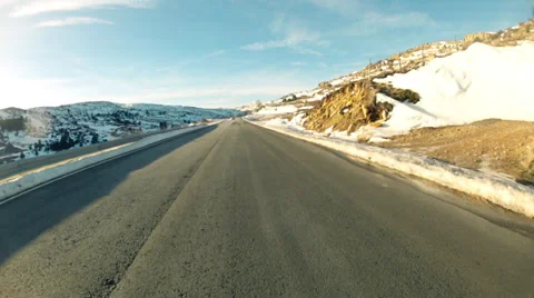 Low angle driving POV on snowy country road in Spain - Hyperlapse Time lapse Stock Footage 36001828