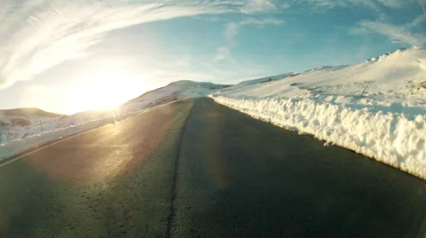 Low angle driving POV on snowy country road in Spain - Hyperlapse Time lapse Stock Footage 36001893