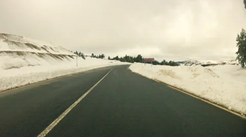 Low angle driving POV on snowy country road in Spain - Hyperlapse Time lapse Stock Footage 36001938