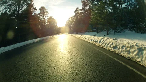 Low angle driving POV on snowy country road in Spain - Hyperlapse Time lapse Stock Footage 36001948