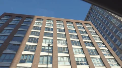 Low Angle Driving View On Canary Wharf, London Stock Footage 151017641