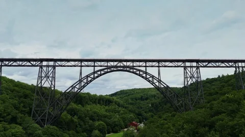 Low Angle Drone Approach Toward Mungstener Brucke from Below in Solingen Germany Stock Footage 312528537