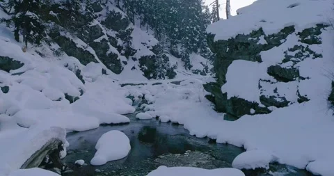 Low angle Drone footage of a snow covered valley in kashmir Stock Footage 310657024