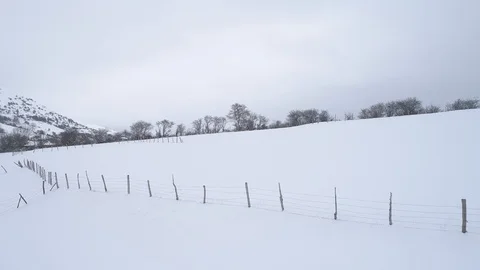 Low angle drone shot of fresh snow in Cantabria, Spain. Stock Footage 126352428