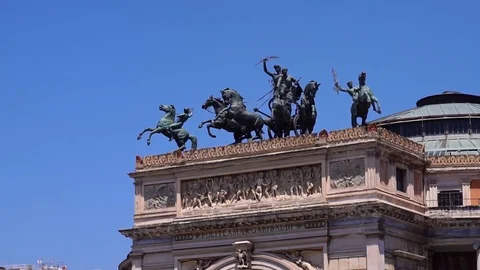 Low angle drone shot. Monument in Palermo. Picturesque historic town in Sicily  Stock Footage 125881694