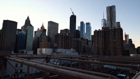 Low angle drone shot of NYC New York City Manhattan downtown skyscrapers. Stock Footage 122535622