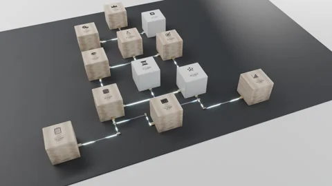 Low-angle dynamic travel glide across organizational schematic layout, 4K Vídeo Stock 347973897