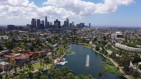 Low Angle Echo Park Fountain Stock Footage 133471121