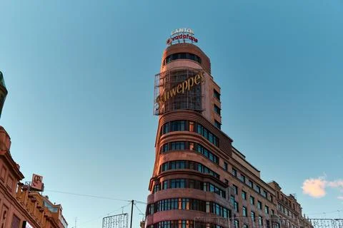 Low-angle of the Edificio Carrion building against clear sky Stock Photos
