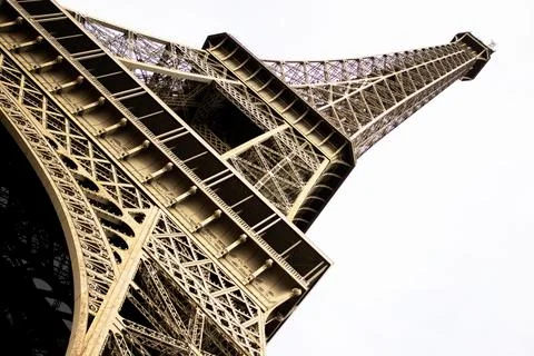 Low angle of the Eiffel tower isolated on a white background. 스톡 사진