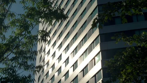 Low angle, exterior of Cornell Tech Campus building in the sun, New York, USA Stock Footage 140473895